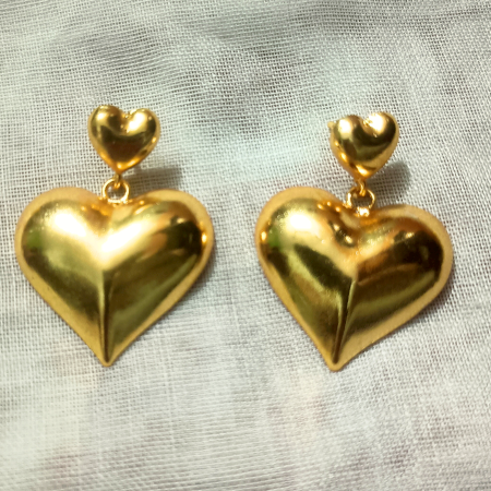 Brass gold plated Heart shape dangle earring, Handmade brass jewelry